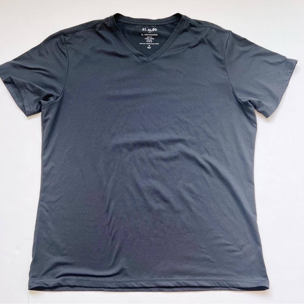 Mens 01-ALGO Peter Performance V Neck Shirt Black Medium SPF Anti Order